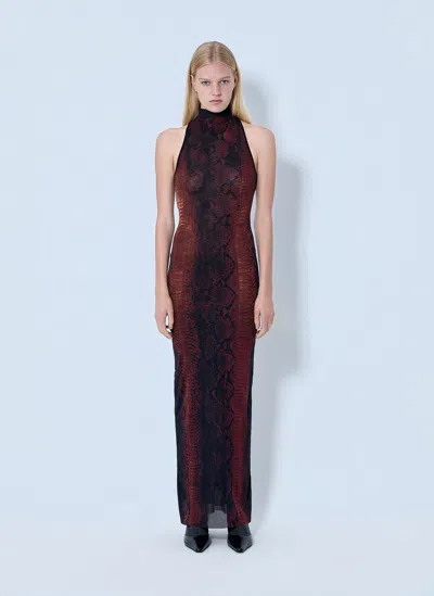 Jean Paul Gaultier Multicolor Snake Print High Neck Polyamide Maxi Dress In Black