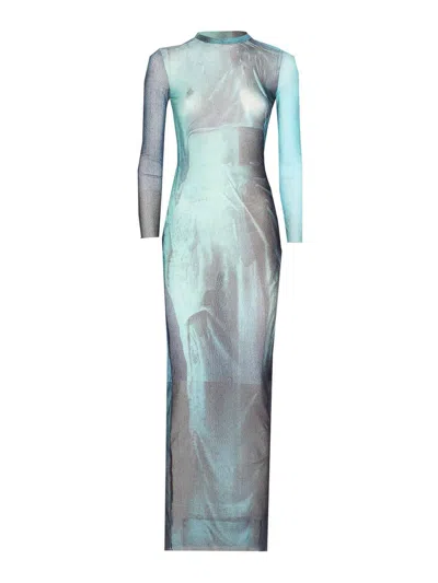 Jean Paul Gaultier Mesh Long Dress In Blue