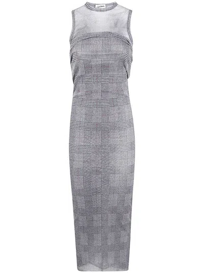 JEAN PAUL GAULTIER JEAN PAUL GAULTIER MESH LONG DRESS DOUBLE LAYER PRINTED "BODY SHADOW" AND "PRINCE OF WALES" CLOTHING