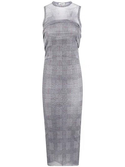 JEAN PAUL GAULTIER JEAN PAUL GAULTIER MESH LONG DRESS DOUBLE LAYER PRINTED "BODY SHADOW" AND "PRINCE OF WALES"