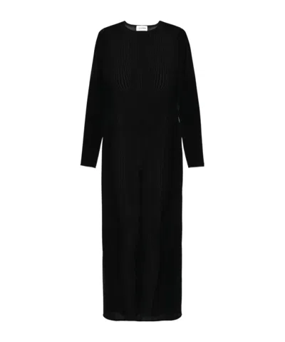 Jean Paul Gaultier Mesh Crew Neck Long Sleeve Dress In Black Black