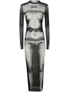 Jean Paul Gaultier Long Mesh Dress 'body Lace Marinière In Black Grey White