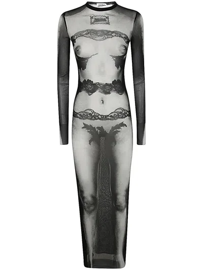 JEAN PAUL GAULTIER JEAN PAUL GAULTIER MESH LONG DRESS PRINTED "BODY LACE MARINIERE" CLOTHING