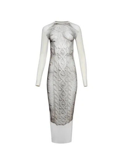 Jean Paul Gaultier Mesh Long Dress With Knitted Sleeves In Gray