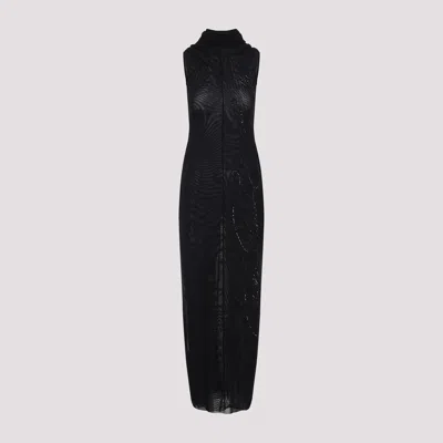 Jean Paul Gaultier Mesh Long Dress With Sequins In Black