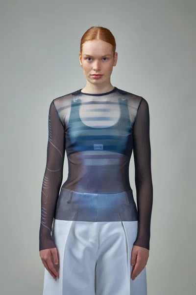 JEAN PAUL GAULTIER MESH LONG SLEEVE TOP PRINTED ''LE MÂLE''