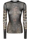 JEAN PAUL GAULTIER MESH LONG SLEEVE TOP PRINTED LEOPARD WITH LACE LABEL