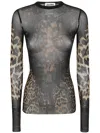 JEAN PAUL GAULTIER MESH LONG SLEEVE TOP PRINTED "LEOPARD" WITH LACE LABEL,24.31.F.TO226.T565