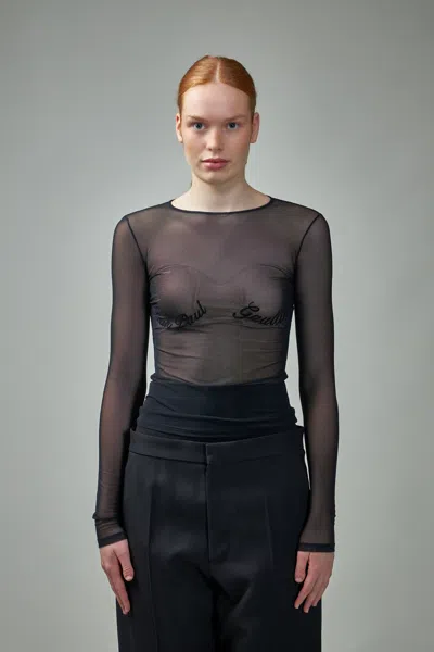 JEAN PAUL GAULTIER MESH LONG SLEEVE TOP VELVET FLOCK ''JEAN PAUL GAULTIER''