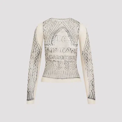 Jean Paul Gaultier Light Beige Mesh Long Sleeves, Printed "pull Je T`aime" Top In Grey