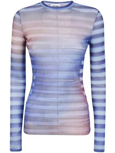 Jean Paul Gaultier Mesh Long Sleeves Top Printed "air" Clothing In Multi