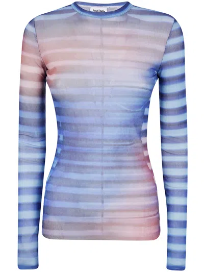 Jean Paul Gaultier Air Print Mesh Long-sleeved T-shirt With Crew Neck For Women In Blue
