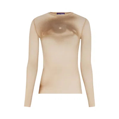 Pre-owned Jean Paul Gaultier Mesh Long Sleeves Top Printed "face" 'beige' | Tan | Women's Size S
