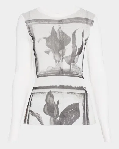 Jean Paul Gaultier Flowers Cadres Printed Mesh Top In White/grey