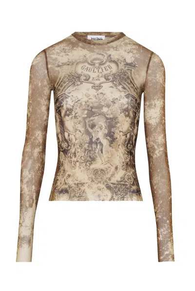 Jean Paul Gaultier Mesh Long Sleeves Top Printed Medaillon Woman Multicolor