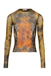 Jean Paul Gaultier Mesh Long Sleeves Top Printed Medaillon Woman Multicolor