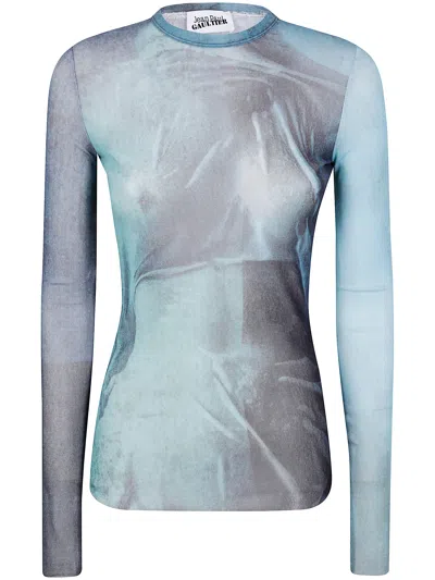 Jean Paul Gaultier Mesh Long Sleeves Top Printed "water"