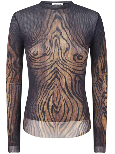 JEAN PAUL GAULTIER JEAN PAUL GAULTIER MESH LONG SLEEVES TOP PRINTED "WOOD"