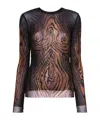 Jean Paul Gaultier Wood Printed Mesh Long Sleeve Top In Multi