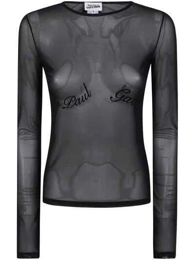 JEAN PAUL GAULTIER JEAN PAUL GAULTIER MESH LONG SLEEVES TOP WITH VELVET FLOCK "" CLOTHING