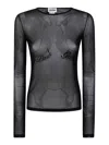 Jean Paul Gaultier Womens Velvet-branding Long-sleeves Stretch-woven Top Black In Negro