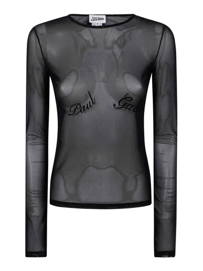 JEAN PAUL GAULTIER MESH LONG SLEEVES TOP WITH VELVET FLOCK