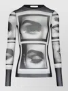 Jean Paul Gaultier Mesh Longsleeve Top Eyes And Lips In Black