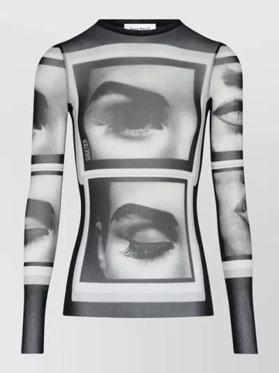 JEAN PAUL GAULTIER MESH LONGSLEEVE TOP EYES AND LIPS
