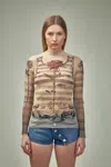 Jean Paul Gaultier Tattoo Mariniere Mesh Long-sleeve Top In Beige