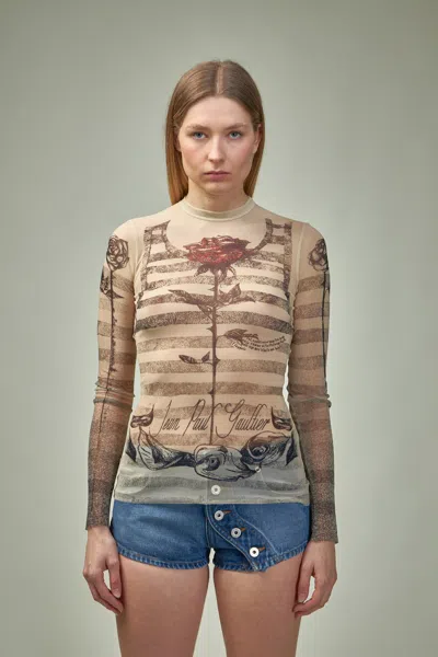 JEAN PAUL GAULTIER MESH LONGSLEEVES TOP PRINTED ''TATTOO MARINIERE''RINIERE''