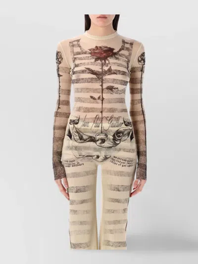 JEAN PAUL GAULTIER MESH LS SLEEVE TATOO MARINIER TOP