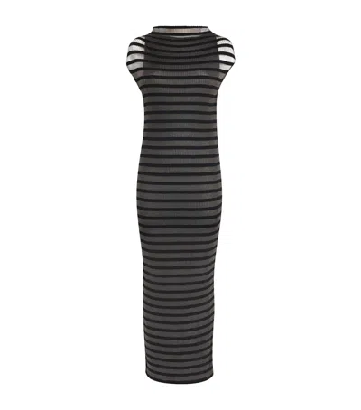 Jean Paul Gaultier Nylon Long Dress With Viscose Mariniere Stripes In Black