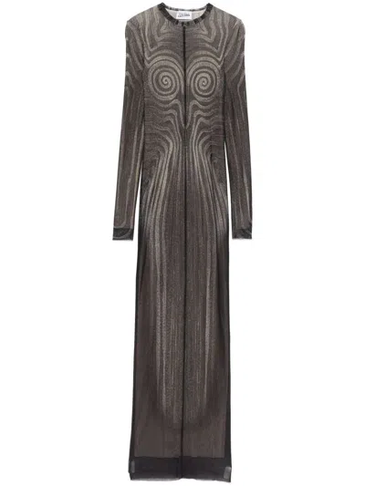 JEAN PAUL GAULTIER MESH-MAXIKLEID MIT SPIRAL-PRINT