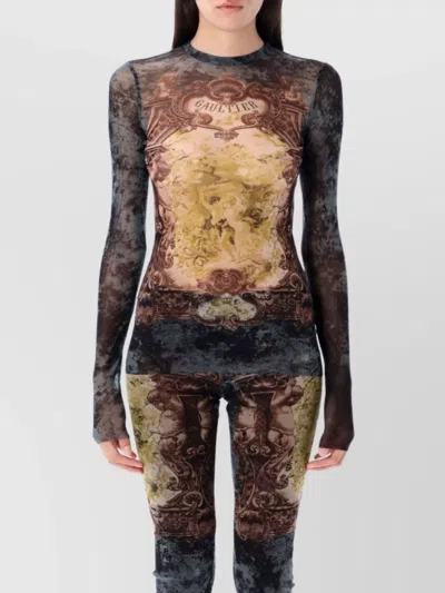 Jean Paul Gaultier Mesh Medallion Top Ls In Brown