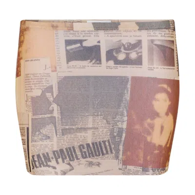 Pre-owned Jean Paul Gaultier Mesh Mini Skirt Printed "journal" 'ecru/light Grey/red' | White | Women's Size L