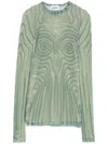 Jean Paul Gaultier Crew Neck Sheer Spiral Print Top In Grün