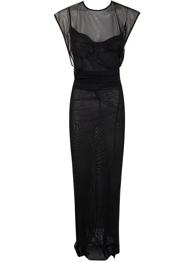JEAN PAUL GAULTIER JEAN PAUL GAULTIER MESH OPEN BACK SLEEVELESS DRESS VELVET FLOCK ""