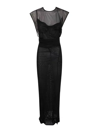 JEAN PAUL GAULTIER MESH OPEN BACK SLEEVELESS DRESS VELVET FLOCK
