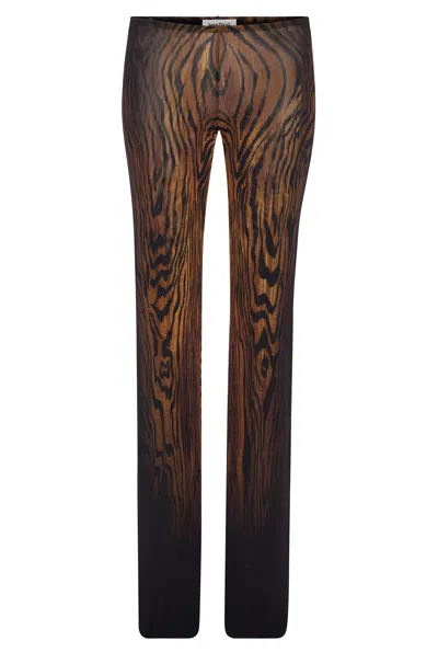 JEAN PAUL GAULTIER MESH PANTS PRINTED MEDAILLON WOMAN BLACK AND BROWN