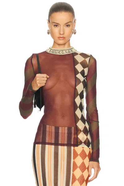 Jean Paul Gaultier Mesh Patchwork Long Sleeve Top In Multi