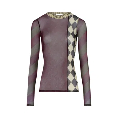 Pre-owned Jean Paul Gaultier Mesh Patchworks In Printed Mesh Long-sleeve Top 'multicolor' | Multi-color | Wome