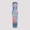 Jean Paul Gaultier Light Blue Mesh Printed Air Long Dress In Blue