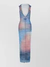 Jean Paul Gaultier Mesh Printed "air" Long Dress In Blue