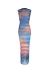 Jean Paul Gaultier Light Blue Mesh Printed Air Long Dress In Blue