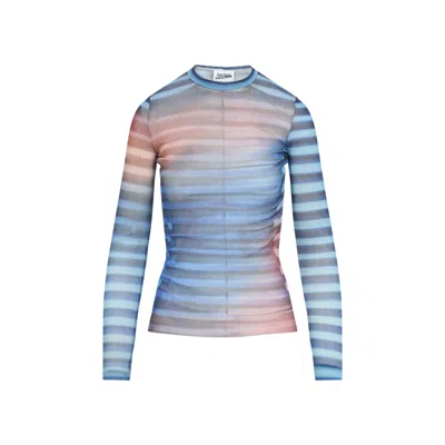 Jean Paul Gaultier Light Blue Mesh Printed Air Long Sleeves Top In Multi