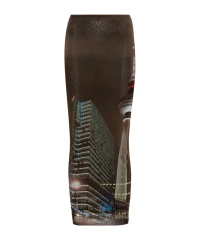 JEAN PAUL GAULTIER MESH PRINTED MAXI SKIRT