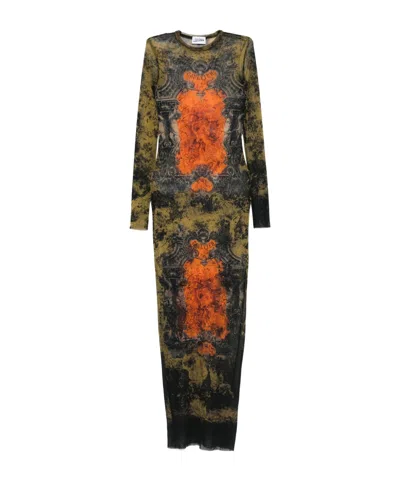 JEAN PAUL GAULTIER MESH PRINTED 'MÉDAILLON' LONG DRESS