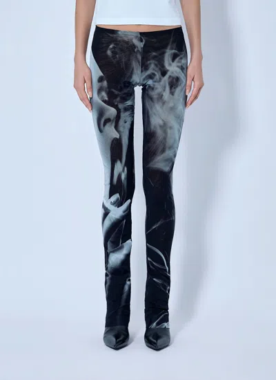 Jean Paul Gaultier Mesh Printed Smoking Women Flare Pants In Blue