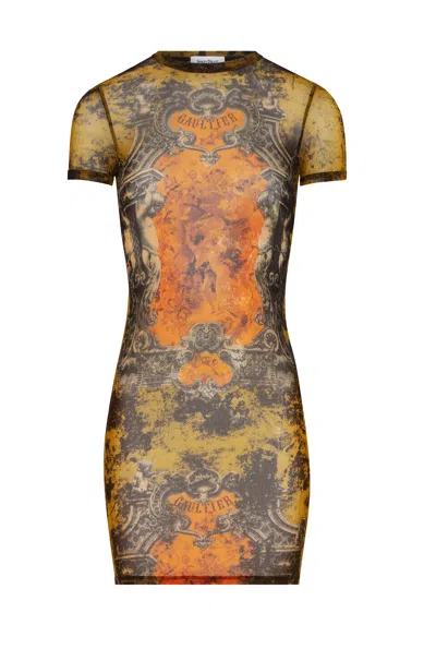 Jean Paul Gaultier Mesh Short Dress Printed Medaillon Woman Multicolor