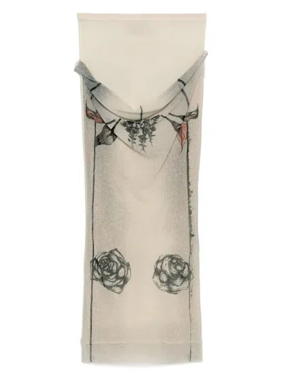 JEAN PAUL GAULTIER JEAN PAUL GAULTIER MESH SKIRT DOUBLE LAYER PRINTED "TATTOO ROSE & BIRD" CLOTHING